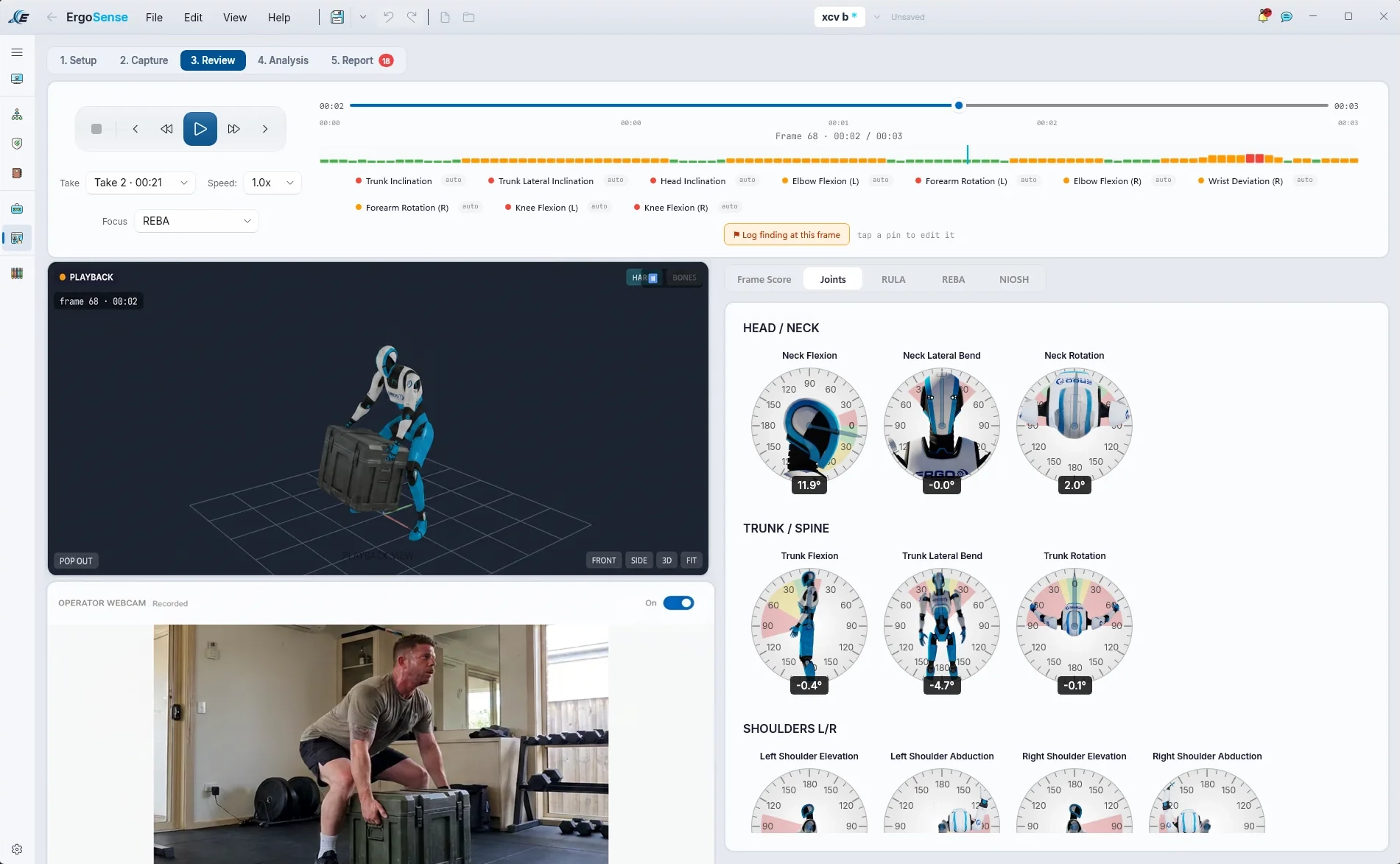 ErgoSense motion capture review with joint-angle dials